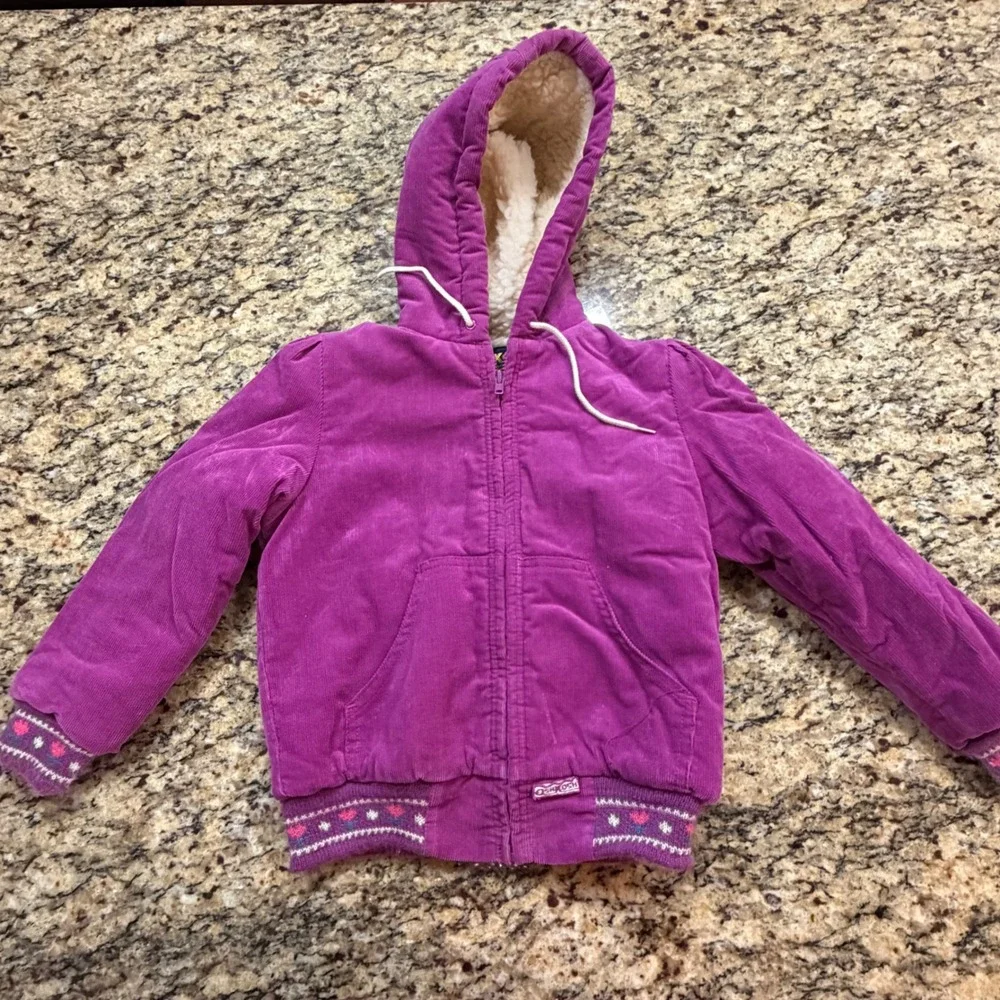 Vintage OshKosh Bgosh Purple Corduroy Sherpa Lined Hooded Jacket‎ Girls 6X USA